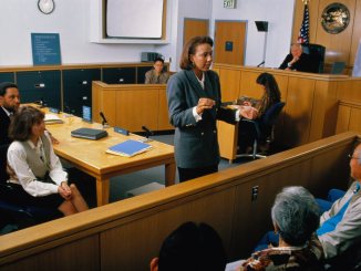 lawyer in courtroom addressing jury